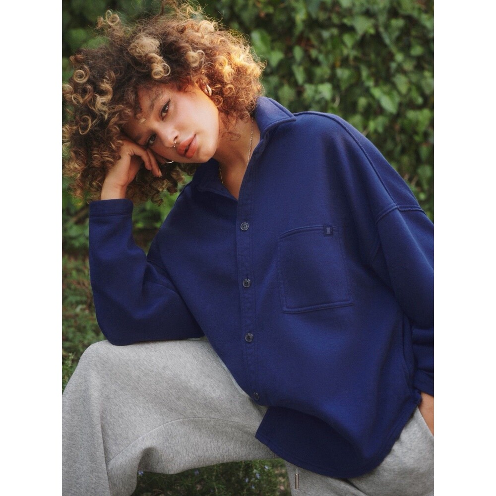 NWOT Savage X Fenty Essential Oversized Button-Up Shirt Navy Size 2X Rihanna